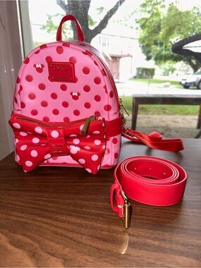 Loungefly Disney Minnie Mouse Pink Polka Dot Fanny Pack Bow Backpack